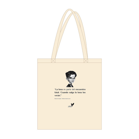 Adquiere nuestra exclusiva tote bag con una cita inspiradora de Federico García Lorca. Perfecta para tus libros y esenciales diarios. ¡Compra ahora y lleva contigo la esencia de Lorca!