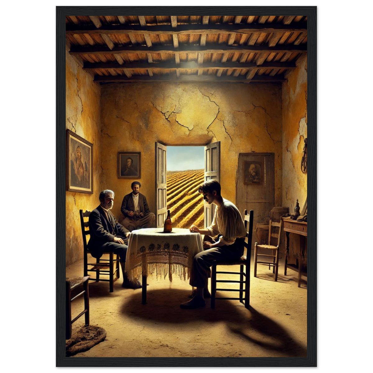 Lámina ilustrada de La casa de Bernarda Alba, escena inicial. Edición exclusiva A3, numerada y con certificado. Gira Lorquiana 2025 por Libros con Atenea.